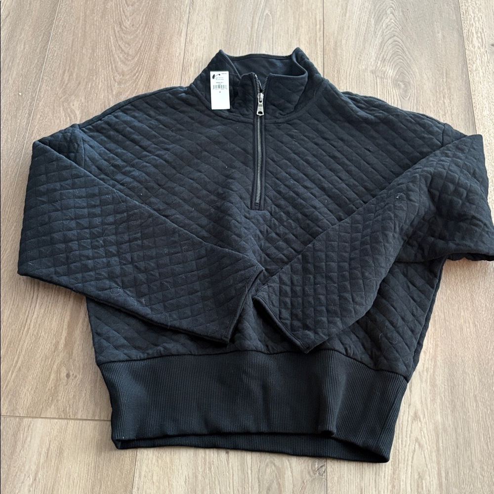 Banana Republic Black Quilted Half-Zip Pullover